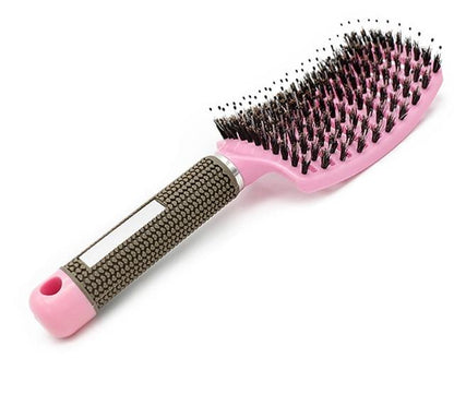 Paddle Hairbrush with Boar Bristles for Smooth Frizz-Free Hair | Gentle Detangling Brush for Thick Curly Long Hair | Scalp-Friendly