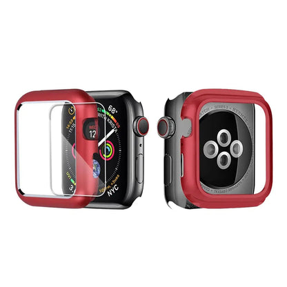 Armored Tempered Glass Watch Shield with Metal-Look Bumper Cover for Apple Watch 38mm-44mm Series 1-6