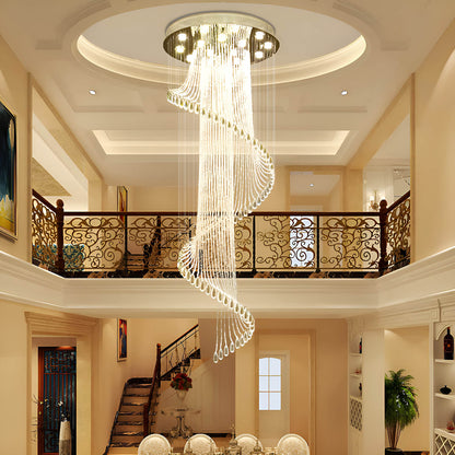 Spiral Crystal Pendant Light for Stairwell Foyer Entryway 118 in Drop Chrome Finish GU10 Socket High Ceiling Statement Fixture Two-Story Hal