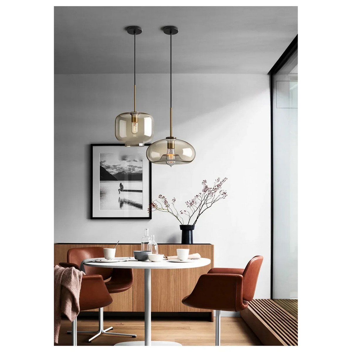 Glass Pendant Light Fixture Hanging Ceiling Lamp 8 Inch Amber Shade Metallic Accent Contemporary Kitchen Island Dining Area Bedroom