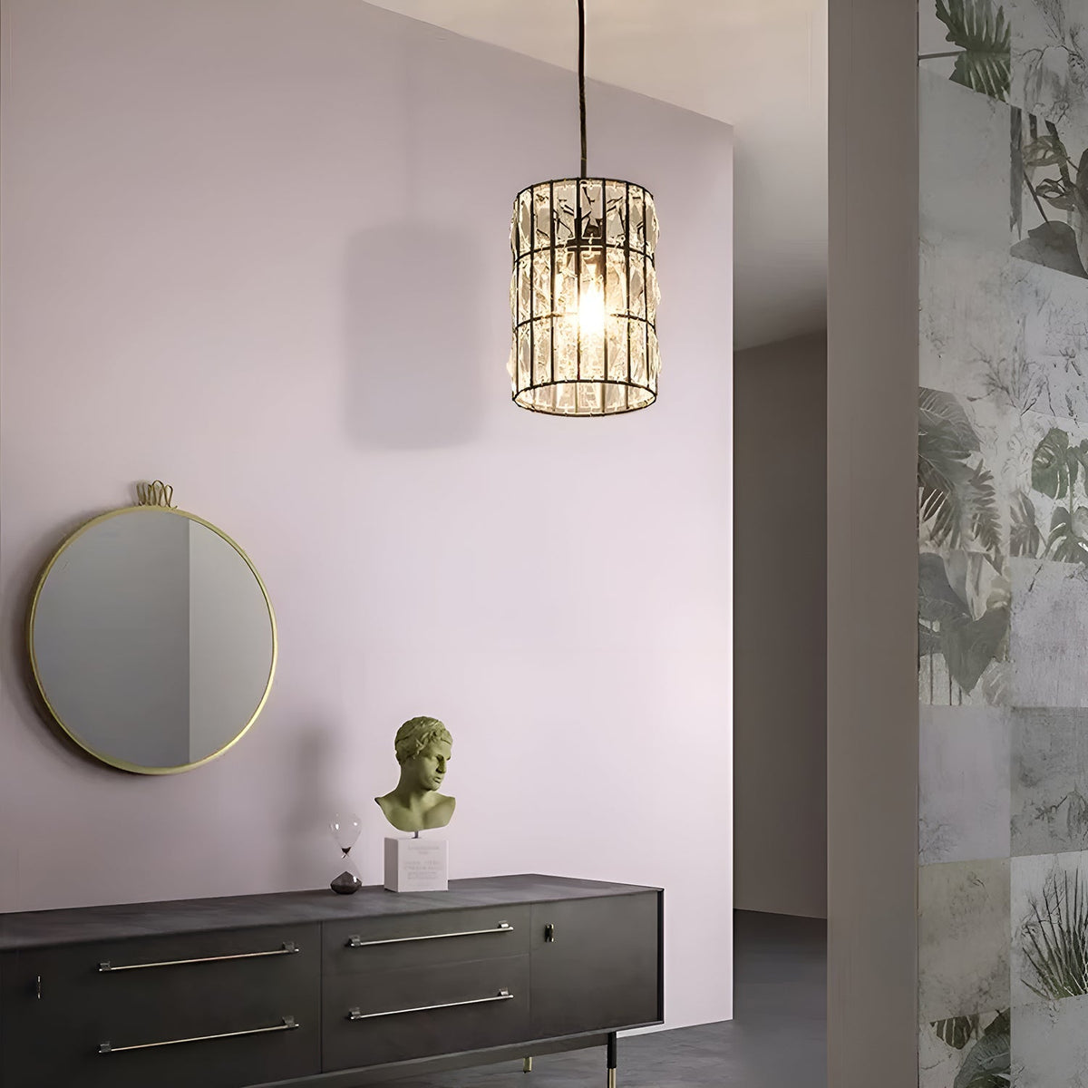 Black Metal Geometric Crystal Pendant Light E12 Candelabra Socket Modern Dining Room Chandelier Adjustable Cord Kitchen Island Bedroom