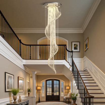 Hanging Light Fixture Cascading Crystal Strands Chrome 47 Inches Tall for Two-Story Foyer Stairwell Hallway Living Room High Ceiling Vertica