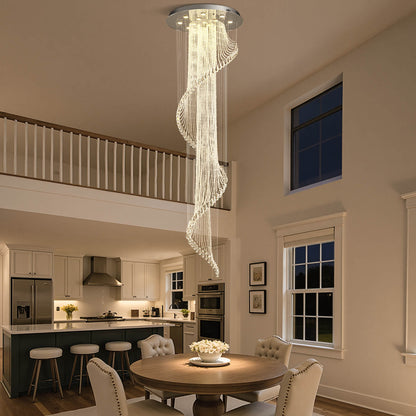 Hanging Light Fixture Cascading Crystal Strands Chrome 47 Inches Tall for Two-Story Foyer Stairwell Hallway Living Room High Ceiling Vertica
