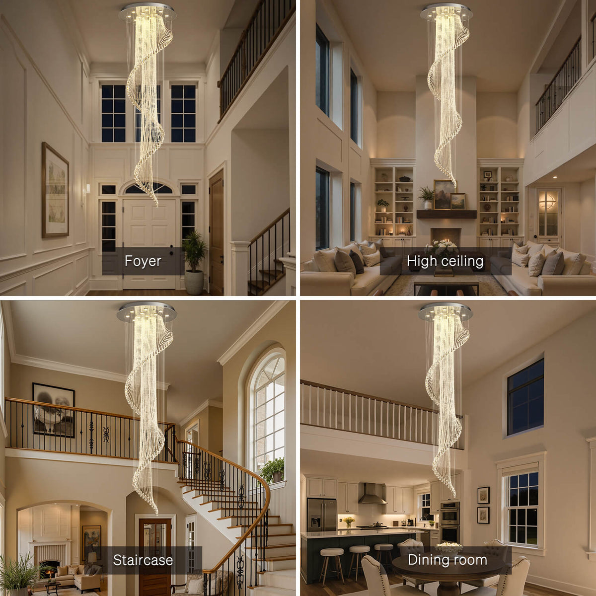 Spiral Crystal Raindrop Chandelier Chrome Finish Contemporary Lighting for Staircase Foyer High Ceiling Entryway Multi-Tier LED Fixture