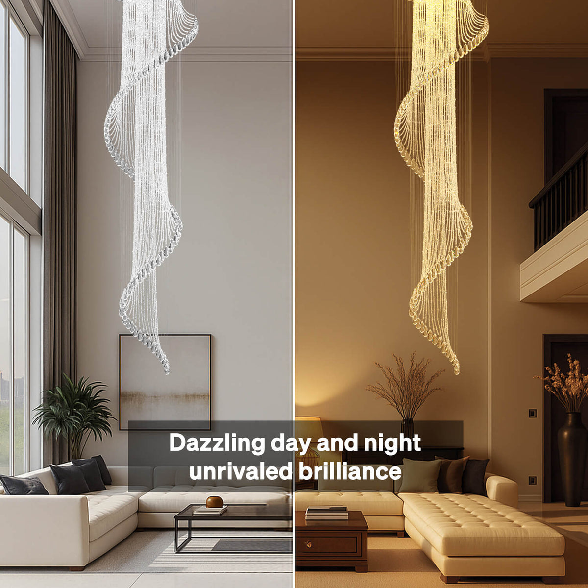 Spiral Crystal Raindrop Chandelier Chrome Finish Contemporary Lighting for Staircase Foyer High Ceiling Entryway Multi-Tier LED Fixture