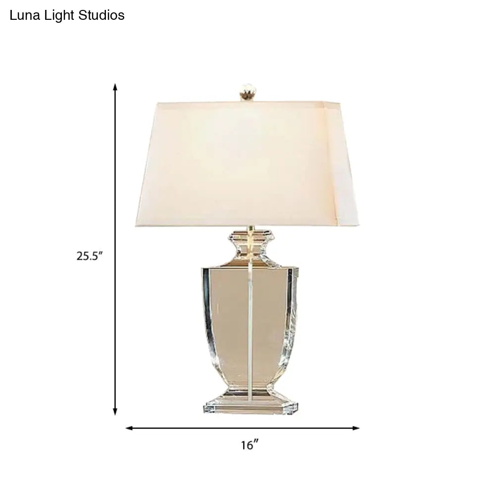 Hand-Cut Crystal Table Lamp with White Drum Shade for Living Room & Bedroom Decor | Urn Design Classic Lighting 16 Inch Wide Bedside Light