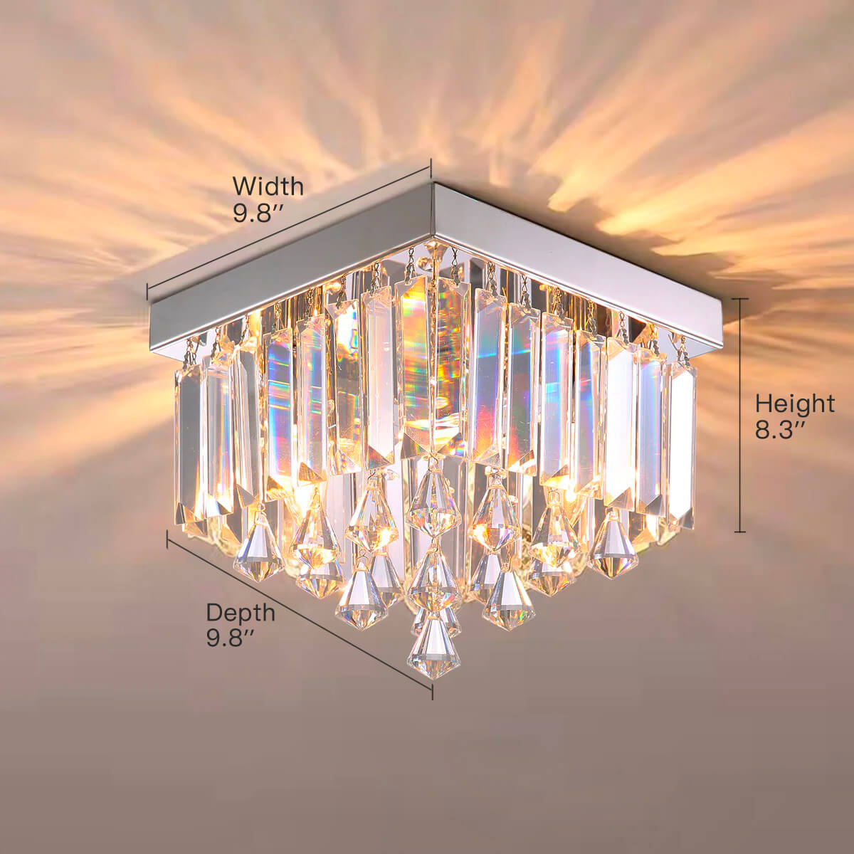Sparkling Flush-Mount Light Fixture Chrome Finish 2-Bulb Candelabra Base for Dining Room Entryway Kitchen Bedroom Hallway