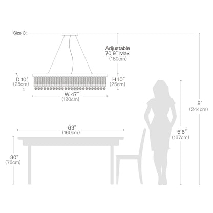Linear Crystal Chandelier Black Metal Frame Dining Room Kitchen Island Pendant Raindrop E12 Multi-Light Fixture Adjustable Height