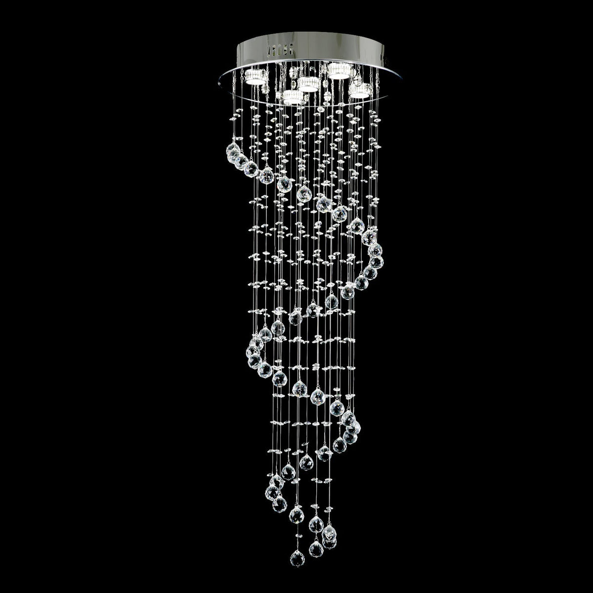 Hanging Raindrop Chandelier with Multi-Tier Clear Faceted Beads & Polished Metal Canopy for Foyer & Stairwell