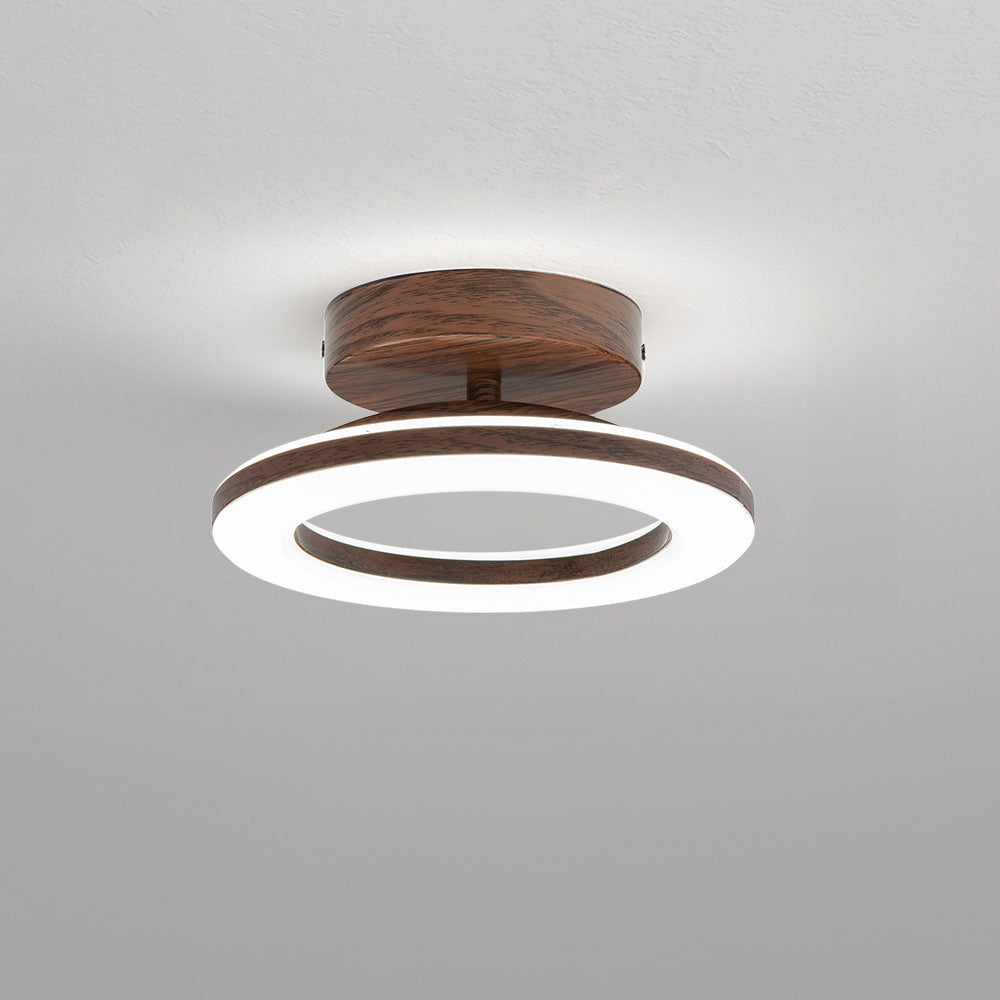 Flush Mount LED Disc Ceiling Light – Wood Finish Round Fixture for Bedroom, Hallway & Dining Room – 8-12 Inch Compact Low Profile Design