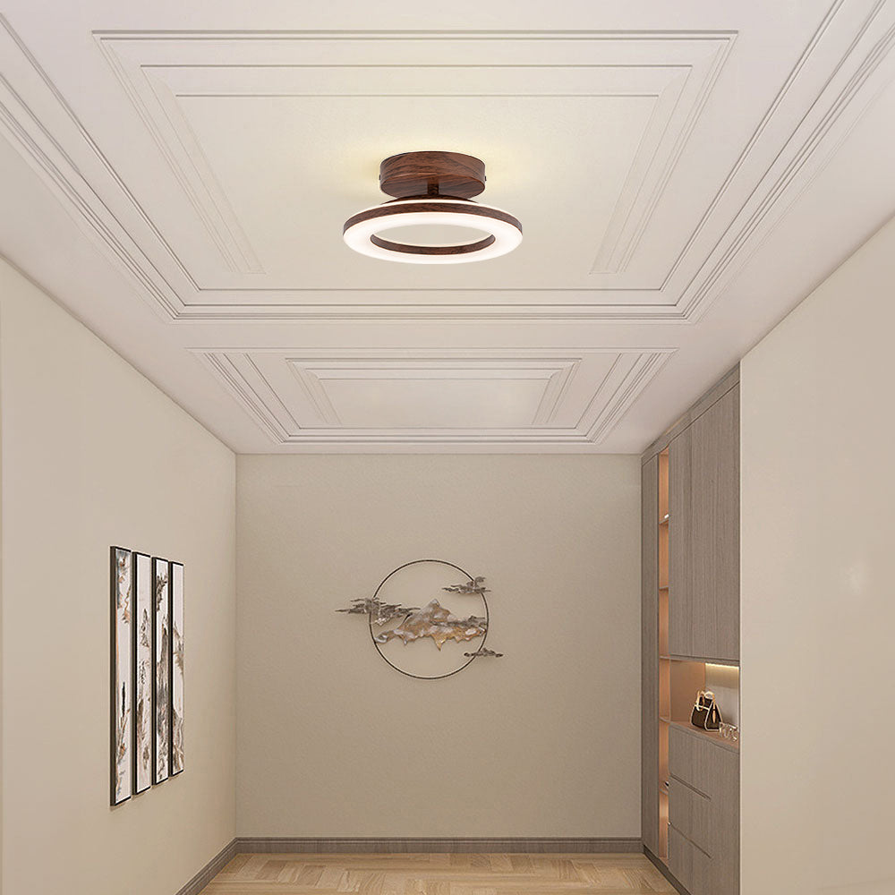 Flush Mount LED Disc Ceiling Light – Wood Finish Round Fixture for Bedroom, Hallway & Dining Room – 8-12 Inch Compact Low Profile Design