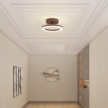 Flush Mount LED Disc Ceiling Light – Wood Finish Round Fixture for Bedroom, Hallway & Dining Room – 8-12 Inch Compact Low Profile Design