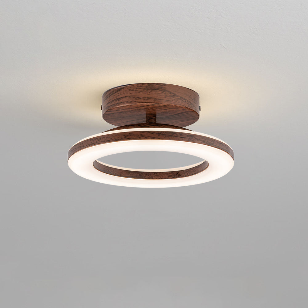 Flush Mount LED Disc Ceiling Light – Wood Finish Round Fixture for Bedroom, Hallway & Dining Room – 8-12 Inch Compact Low Profile Design