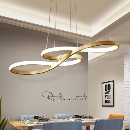 Modern Circle Hanging Fixture with Remote Dimming for Dining Room & Kitchen Island Adjustable Height 47 in Black White Gold Finish Contempor