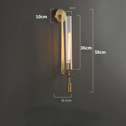 Vertical Glass Sconce with Gold Metal Frame 23 Inch LED Fixture for Bath Vanity Bedroom Hallway Ambient Illumination Contemporary Accent