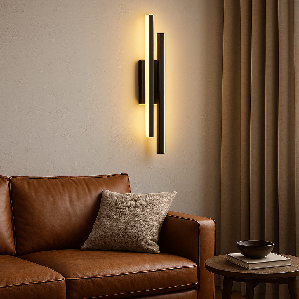Minimalist LED Wall Sconce – Vertical Linear Light Fixture in Matte Black or Brushed Gold for Bedroom, Living Room & Hallway
