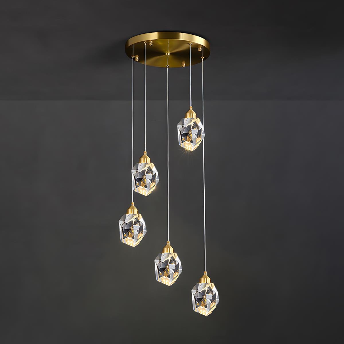 Hanging Ceiling Fixture with Crystal Accents and Adjustable 78-Inch Cord, LED Tri-Color 5W Chandelier for Dining Rooms & Entryways
