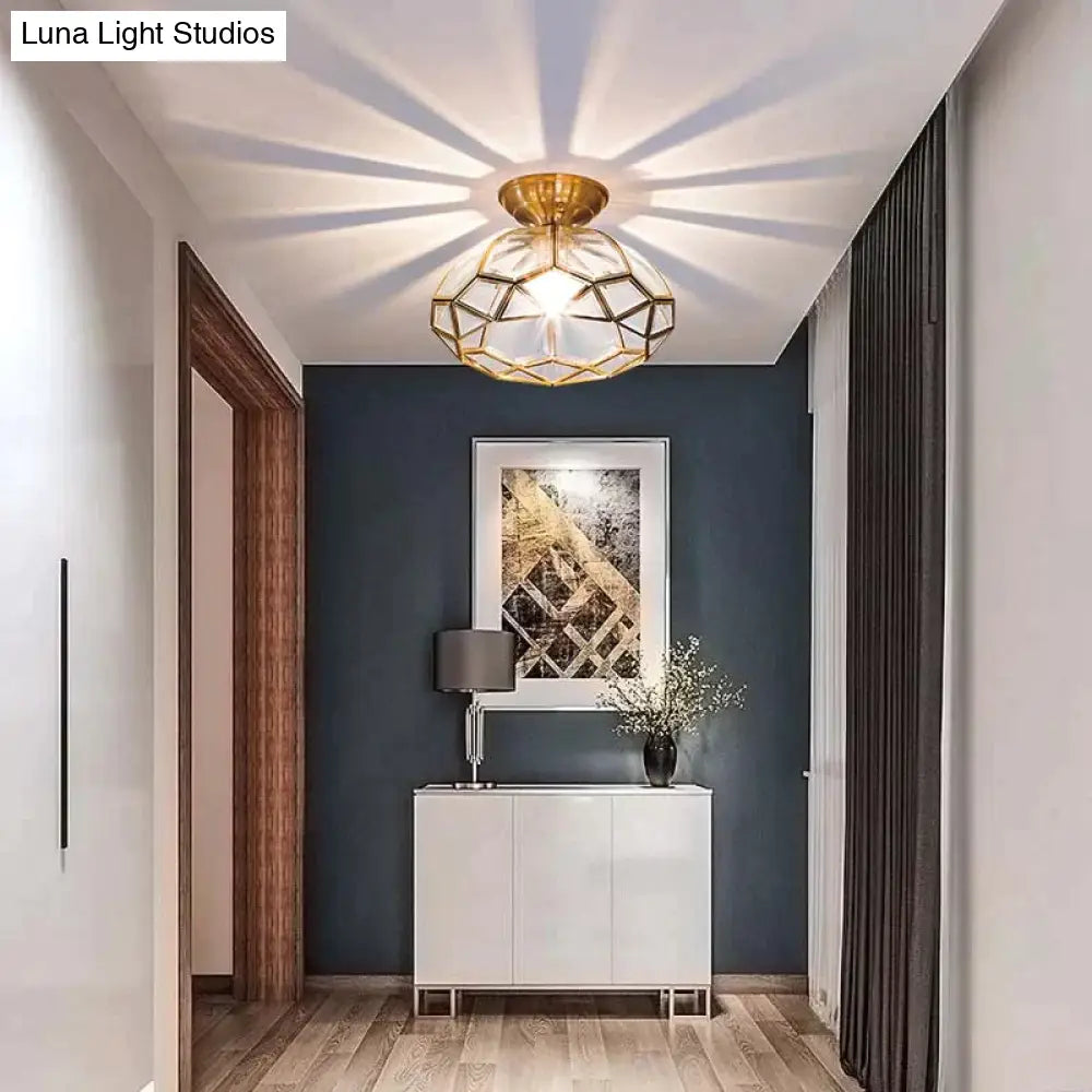 Copper Flush-Mount LED Ceiling Light Fixture for Hallways, Entryways, Bedrooms – Single-Lamp Minimalist Design with E27 Socket