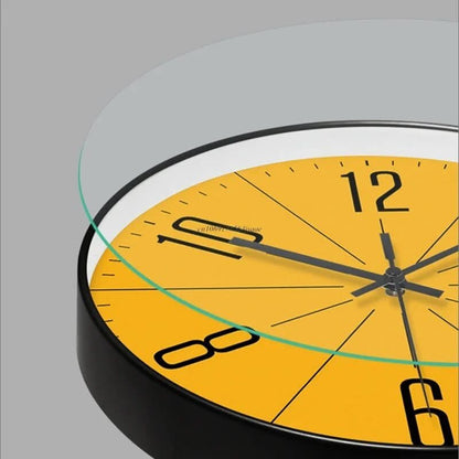 Quiet Sweep Round Timepiece 12-Inch Yellow Plastic Frame Silent Mechanism Scandinavian Style for Bedroom Office Kitchen Home