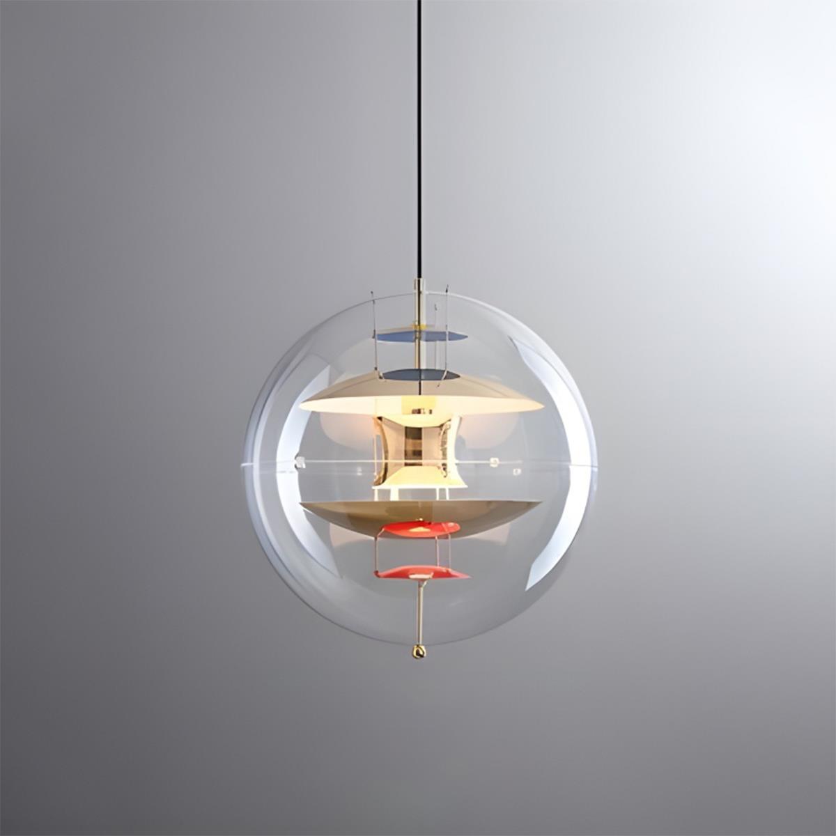 Spherical LED Pendant Fixture 16-Inch Clear Acrylic Gold Interior Adjustable Hanging Lamp for Kitchen Island Dining Table Living Room Bar Co