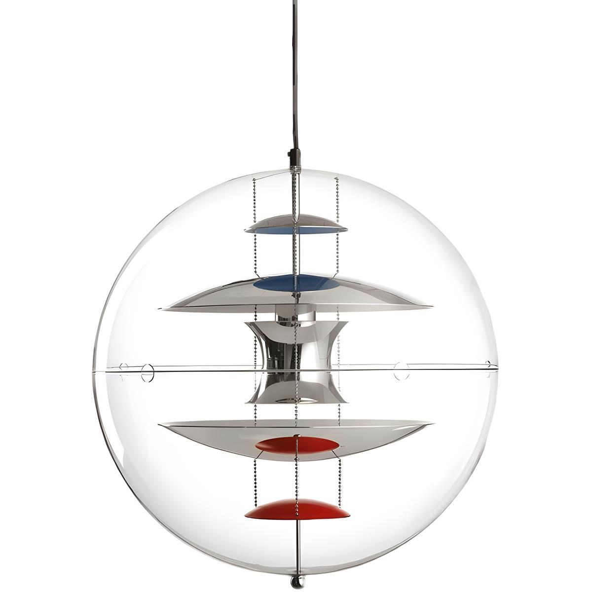 Spherical LED Pendant Fixture 16-Inch Clear Acrylic Gold Interior Adjustable Hanging Lamp for Kitchen Island Dining Table Living Room Bar Co