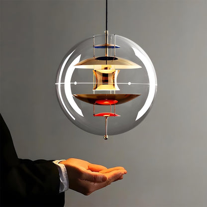 Spherical LED Pendant Fixture 16-Inch Clear Acrylic Gold Interior Adjustable Hanging Lamp for Kitchen Island Dining Table Living Room Bar Co