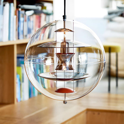 Spherical LED Pendant Fixture 16-Inch Clear Acrylic Gold Interior Adjustable Hanging Lamp for Kitchen Island Dining Table Living Room Bar Co