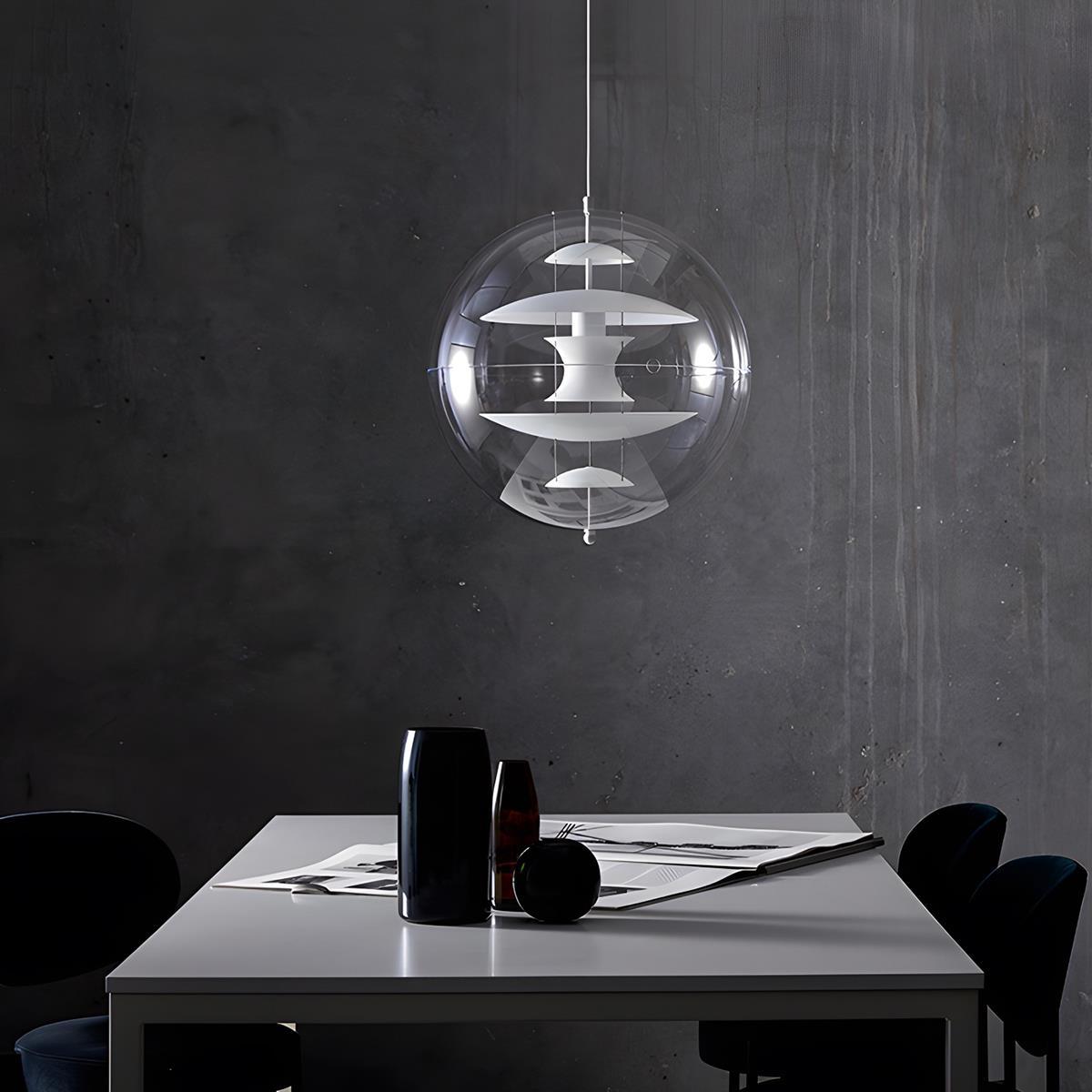 Spherical LED Pendant Fixture 16-Inch Clear Acrylic Gold Interior Adjustable Hanging Lamp for Kitchen Island Dining Table Living Room Bar Co
