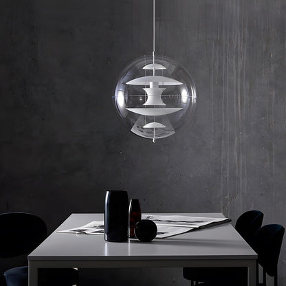 Spherical LED Pendant Fixture 16-Inch Clear Acrylic Gold Interior Adjustable Hanging Lamp for Kitchen Island Dining Table Living Room Bar Co