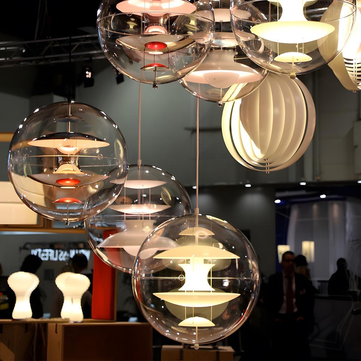 Spherical LED Pendant Fixture 16-Inch Clear Acrylic Gold Interior Adjustable Hanging Lamp for Kitchen Island Dining Table Living Room Bar Co