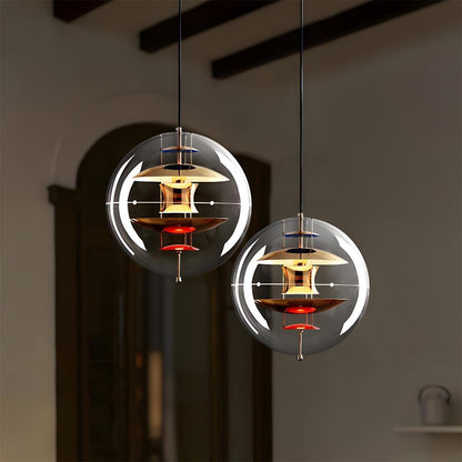 Spherical LED Pendant Fixture 16-Inch Clear Acrylic Gold Interior Adjustable Hanging Lamp for Kitchen Island Dining Table Living Room Bar Co
