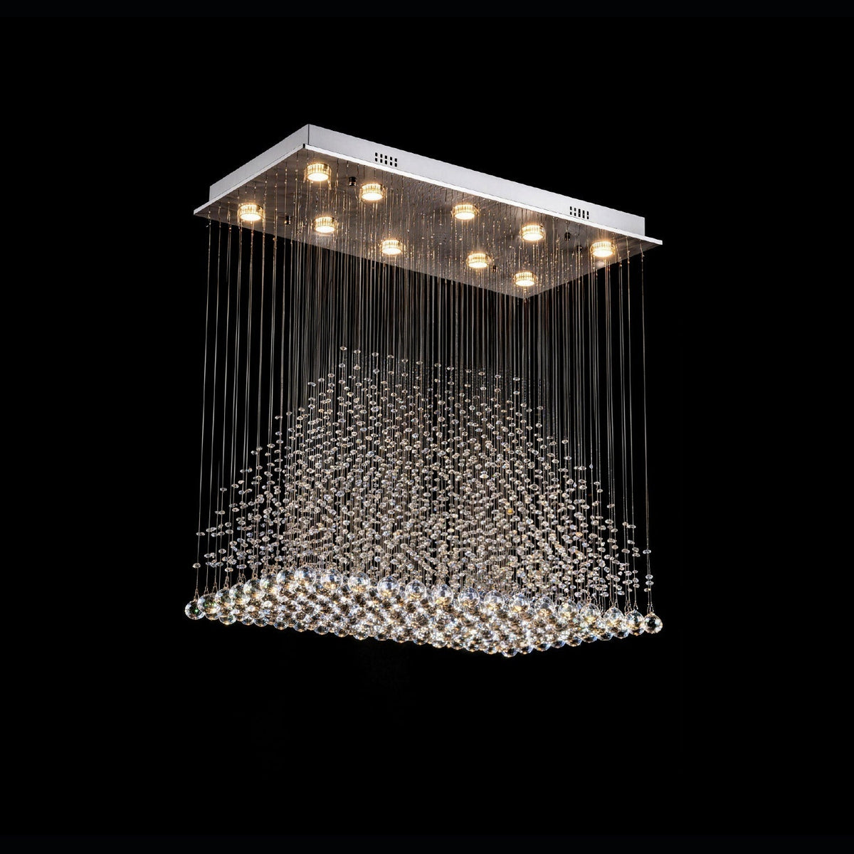 Rectangular Crystal Chandelier with Pyramid Design, 10-Light Stainless Steel Hanging Fixture for Dining Room, Kitchen Island & Living Room