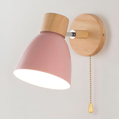 Wood & Metal Wall Sconce with Pull Chain for Bedroom, Living Room, Hallway — Simple Warm-Tone Accent Light