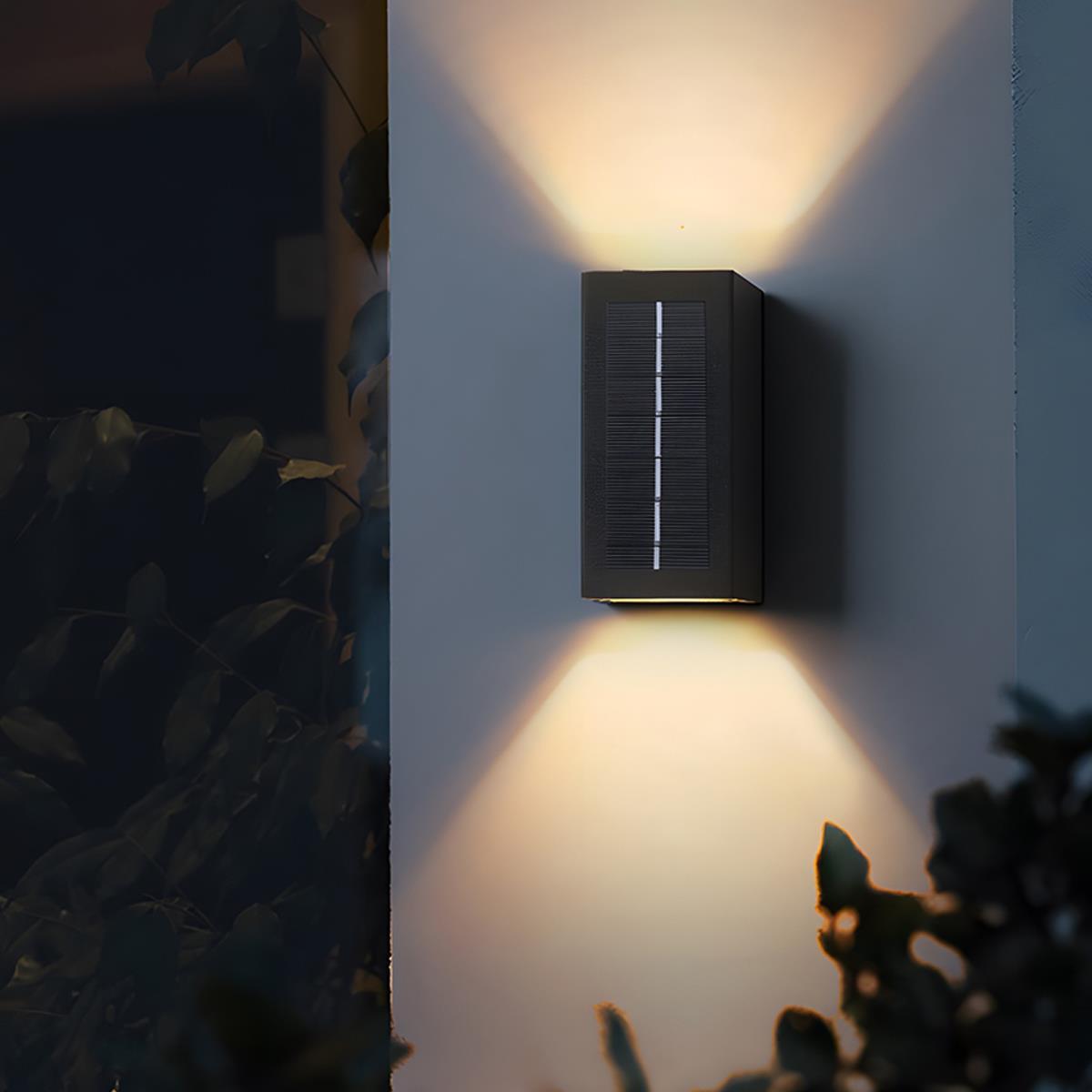 Modern Solar LED Outdoor Sconce with Remote Control Dual-Beam Up Down Light for Facade Patio Garden Entryway Weatherproof Aluminum Fixture i