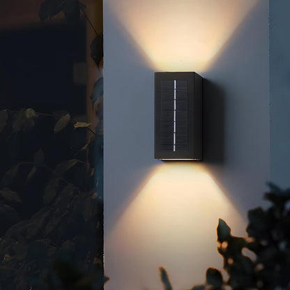Modern Solar LED Outdoor Sconce with Remote Control Dual-Beam Up Down Light for Facade Patio Garden Entryway Weatherproof Aluminum Fixture i
