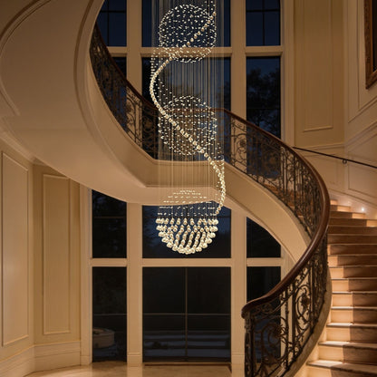 Spiral Crystal Raindrop Chandelier with Three Cascading Tiers for High Ceilings