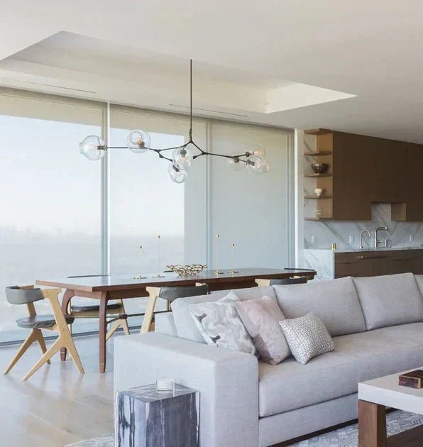 Branching Globe Chandelier with Smoky Glass Shades – Multi-Arm Statement Fixture for Dining Room & Kitchen Island Lighting