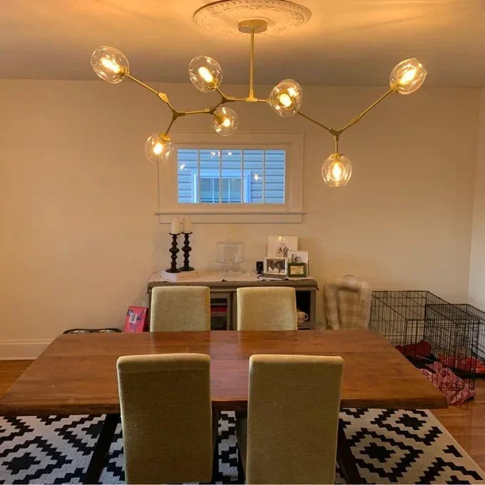 Branching Globe Chandelier with Smoky Glass Shades – Multi-Arm Statement Fixture for Dining Room & Kitchen Island Lighting