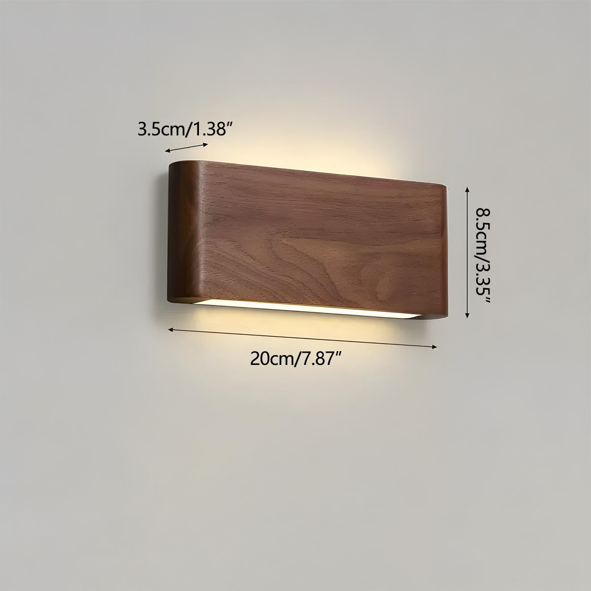 Rectangular Walnut Wood LED Wall Sconce 8 in Adjustable Light Modes Bedroom Hallway Living Room Modern Minimalist Japandi Scandinavian Indoo