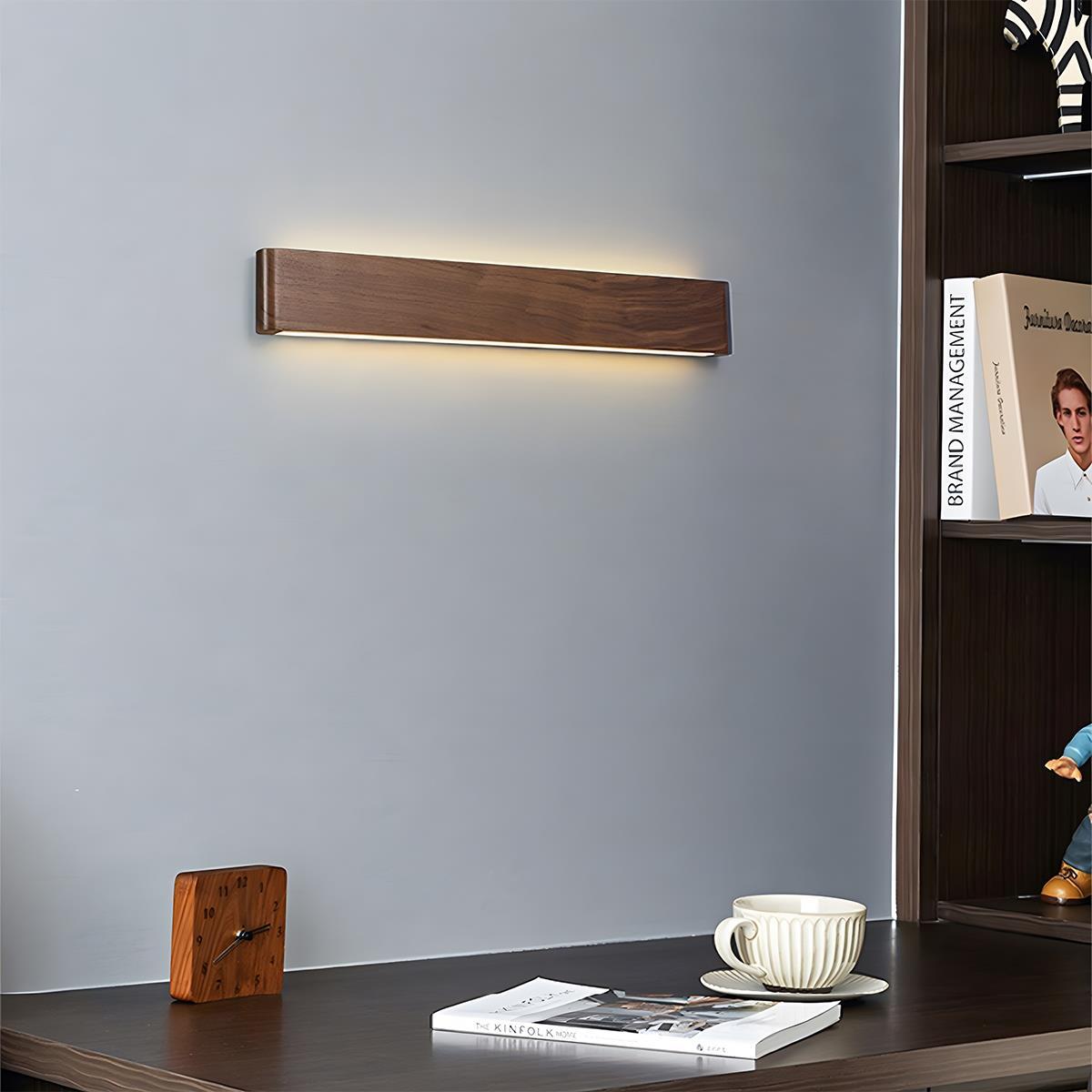 Rectangular Walnut Wood LED Wall Sconce 8 in Adjustable Light Modes Bedroom Hallway Living Room Modern Minimalist Japandi Scandinavian Indoo