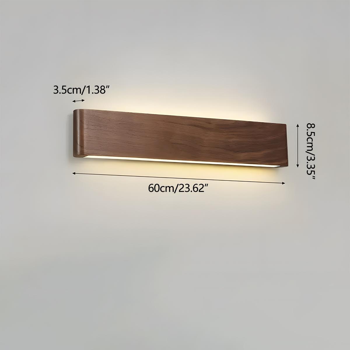 Rectangular Walnut Wood LED Wall Sconce 8 in Adjustable Light Modes Bedroom Hallway Living Room Modern Minimalist Japandi Scandinavian Indoo