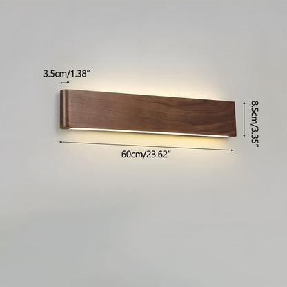 Rectangular Walnut Wood LED Wall Sconce 8 in Adjustable Light Modes Bedroom Hallway Living Room Modern Minimalist Japandi Scandinavian Indoo