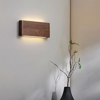 Rectangular Walnut Wood LED Wall Sconce 8 in Adjustable Light Modes Bedroom Hallway Living Room Modern Minimalist Japandi Scandinavian Indoo