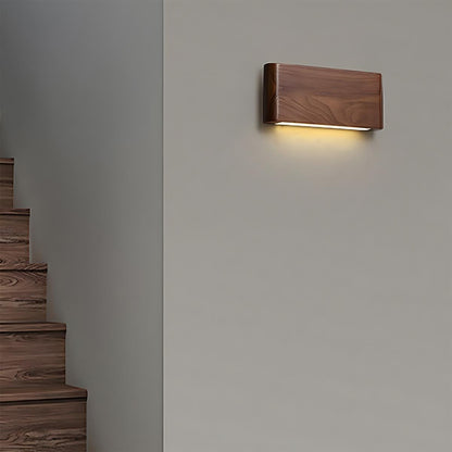 Rectangular Walnut Wood LED Wall Sconce 8 in Adjustable Light Modes Bedroom Hallway Living Room Modern Minimalist Japandi Scandinavian Indoo