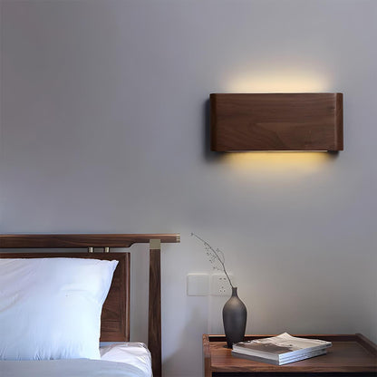 Rectangular Walnut Wood LED Wall Sconce 8 in Adjustable Light Modes Bedroom Hallway Living Room Modern Minimalist Japandi Scandinavian Indoo