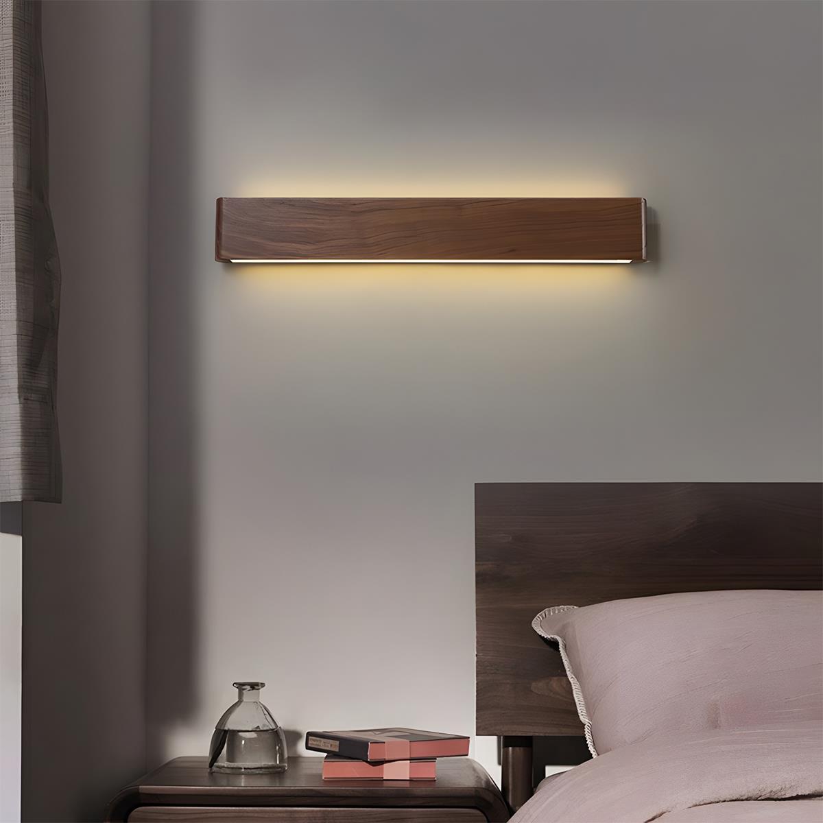 Rectangular Walnut Wood LED Wall Sconce 8 in Adjustable Light Modes Bedroom Hallway Living Room Modern Minimalist Japandi Scandinavian Indoo