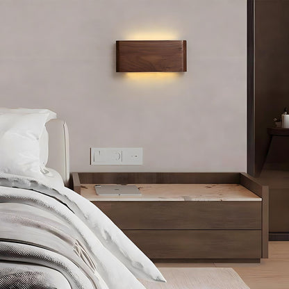 Rectangular Walnut Wood LED Wall Sconce 8 in Adjustable Light Modes Bedroom Hallway Living Room Modern Minimalist Japandi Scandinavian Indoo