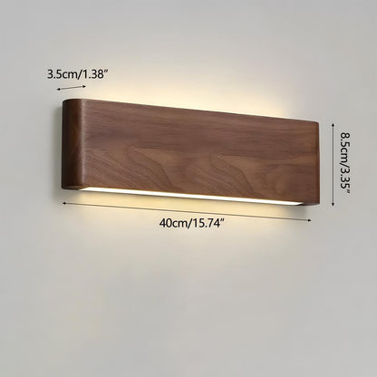 Rectangular Walnut Wood LED Wall Sconce 8 in Adjustable Light Modes Bedroom Hallway Living Room Modern Minimalist Japandi Scandinavian Indoo