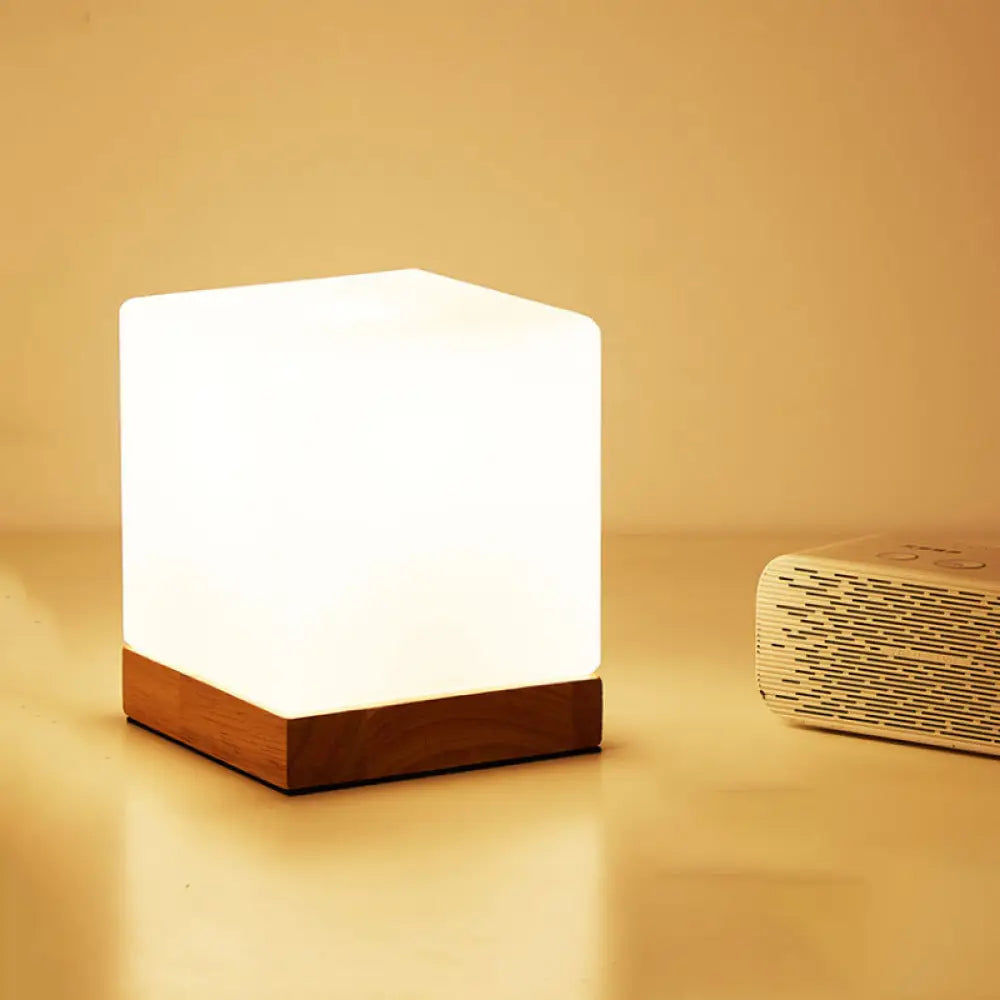 White Glass Reading Lamp with Wood Base - Single E26 Socket Floor Light for Bedroom Office Living Room