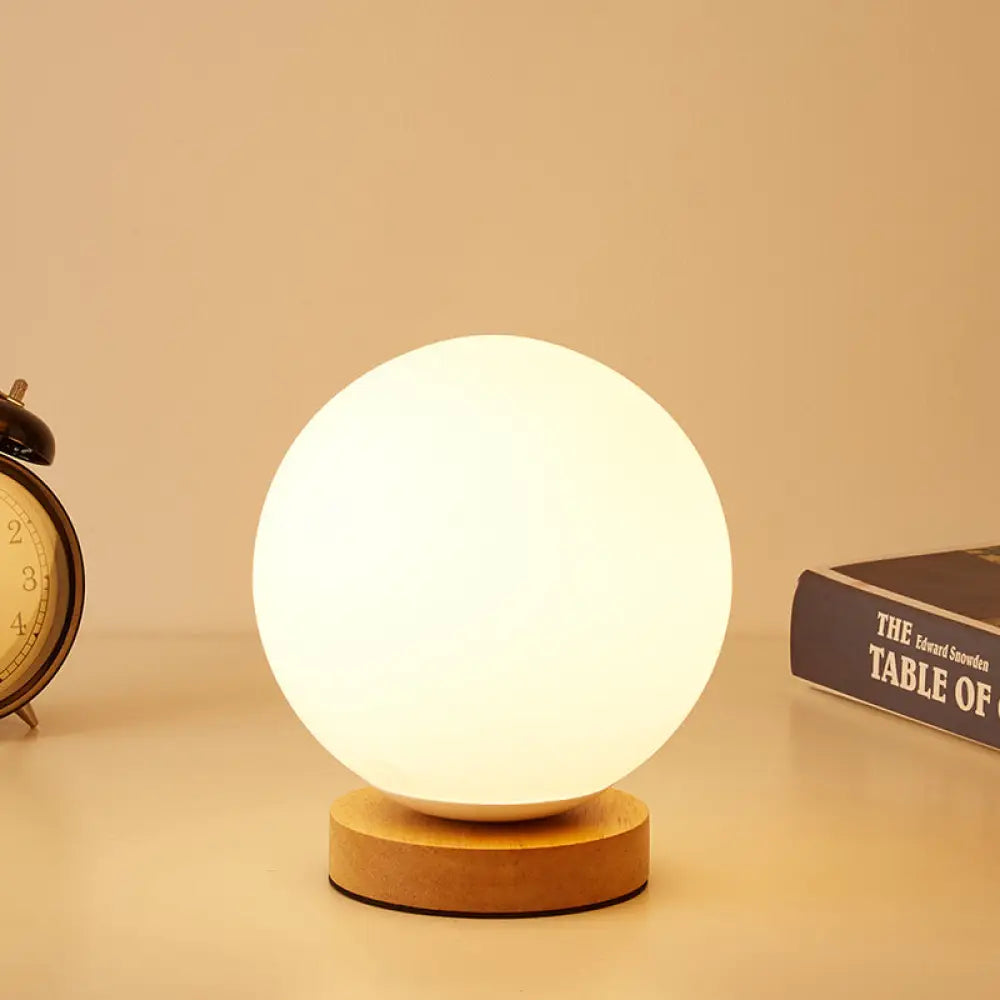 White Glass Reading Lamp with Wood Base - Single E26 Socket Floor Light for Bedroom Office Living Room